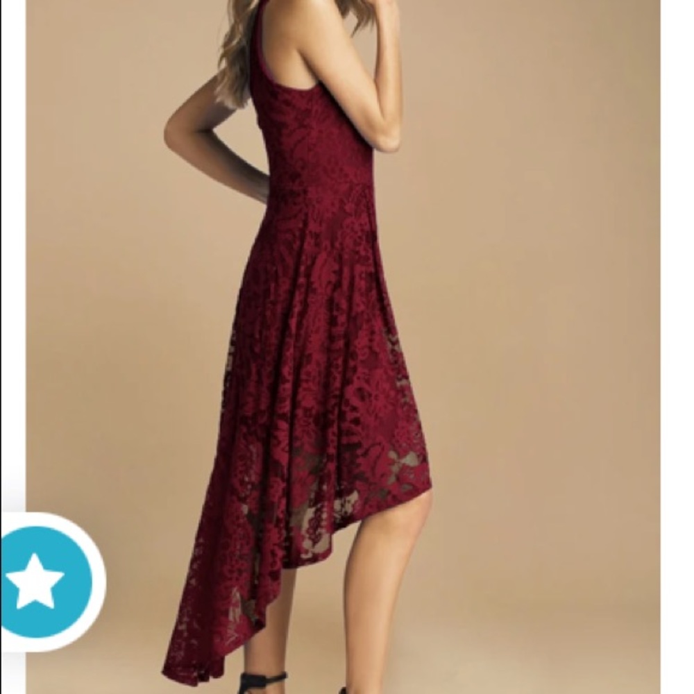 Halter Floral Lace Hi-Lo Dress Dark Red